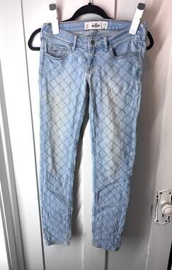 Hollister Diamond Quilted Rhinestone Jeans Size 3R Light Wash Gem Embellish Y2K